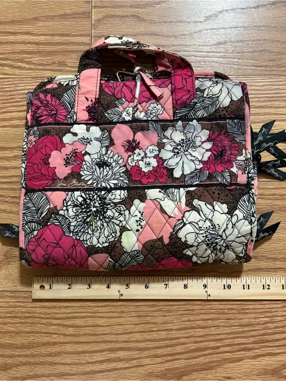 Vera Bradley Mocha Rouge Cosmetic Makeup Travel Luggage Compartment Bag